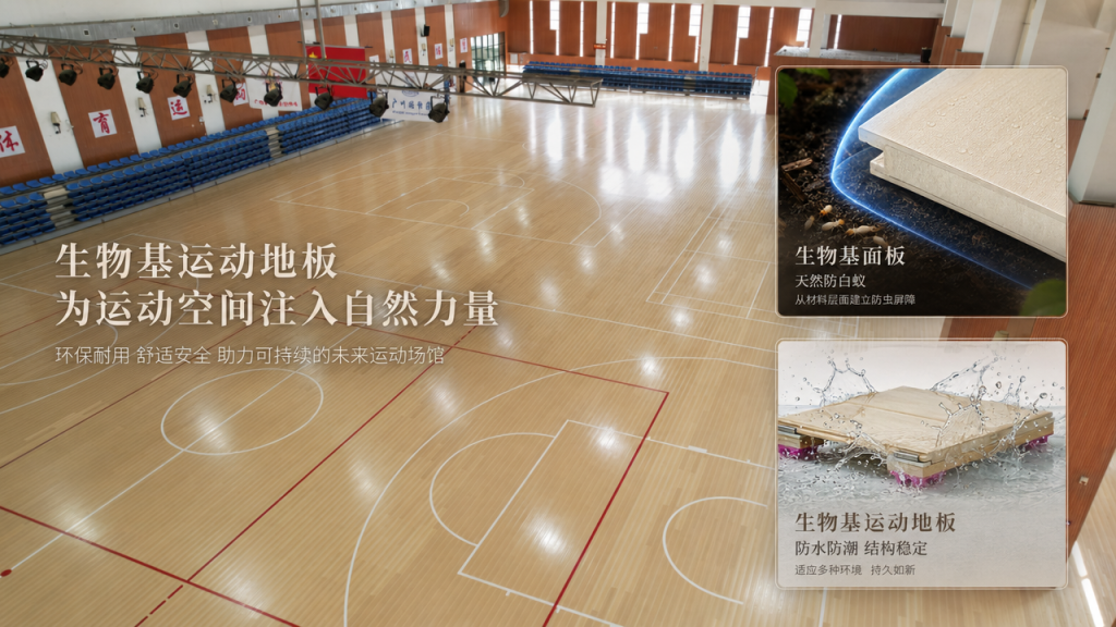南方体育馆运动地板案例,生物基运动地板防潮防白蚁,适配高湿多雨地区场馆建设