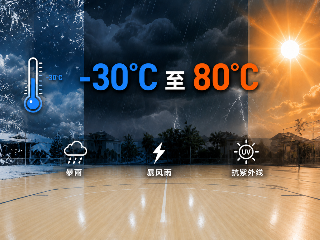 生物基运动地板‑30℃‑80℃宽耐温区间,适配南北方各类户外球场